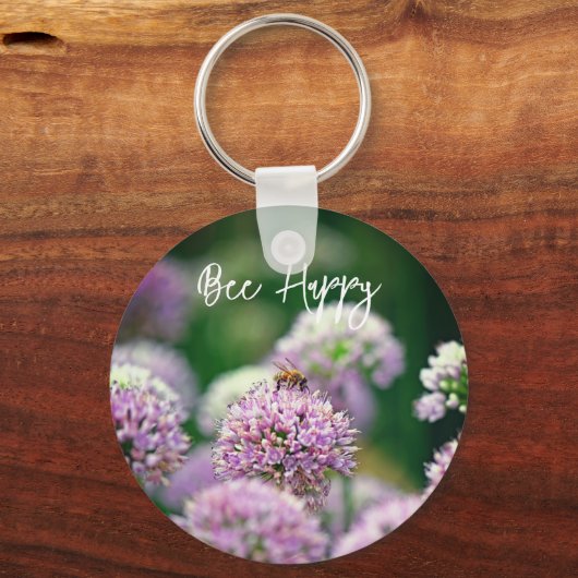 Porte-clés Abeille heureux avec la purple Allium Motivational (Recto)