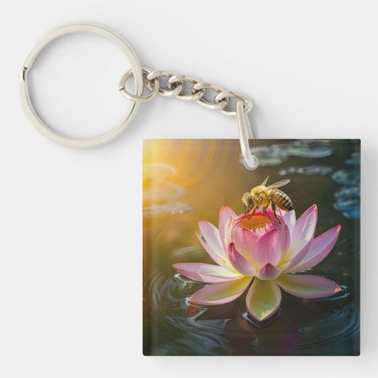 Porte-clés Abeille sur fleur de lotus (Devant)