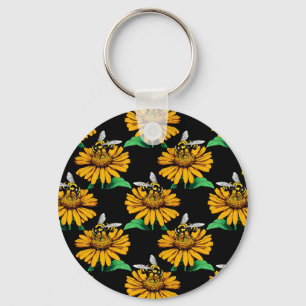 Porte-clés Abeille sur Tournesol Fleur Motif Design Noir