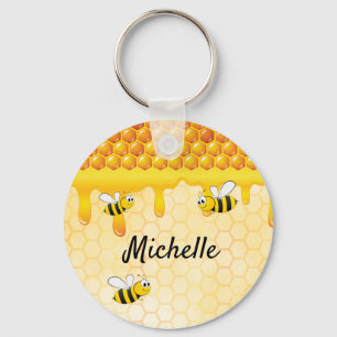 Porte-clés abeilles jaune nid d'abeilles nom mignon