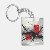 Porte-clés Abstract Art with Red Blocks & Black Strokes (Devant gauche)
