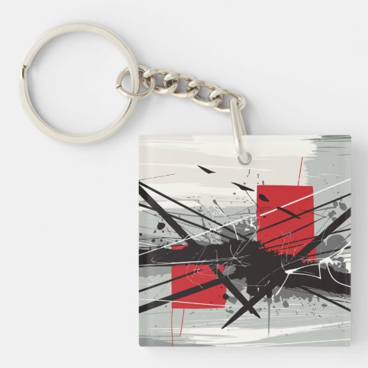 Porte-clés Abstract Art with Red Blocks & Black Strokes (Devant)