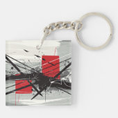 Porte-clés Abstract Art with Red Blocks & Black Strokes (Dos)