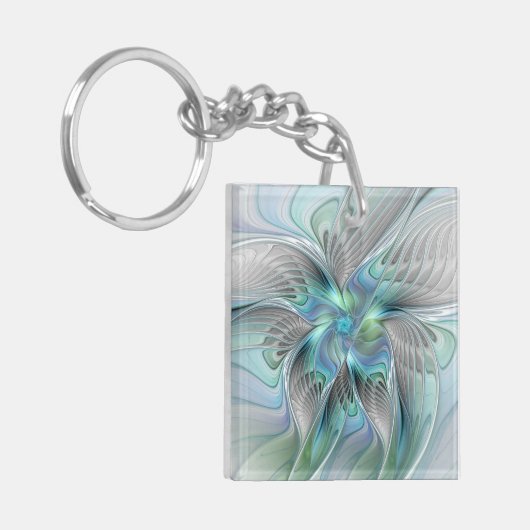 Porte-clés Abstract Blue Green Butterfly Fantasy Fractal Art (Devant gauche)