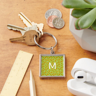 Porte-clés Abstract geometric swirl retro lime pattern