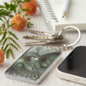 Porte-clés Abstract Olive Sage Green Gray Fractal Art Fantasy (Devant droit)