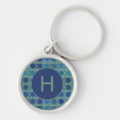 Porte-clés Abstract Shades of Blue Circle Pattern Monogram (Devant)