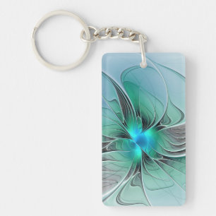 Porte-clés Abstrait avec bleu, art fractal moderne