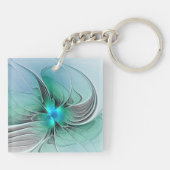 Porte-clés Abstrait avec bleu, art fractal moderne (Dos)