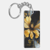 Porte-clés abstrait chic noir floral (Devant gauche)