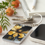 Porte-clés abstrait chic noir floral (Devant droit)