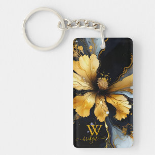 Porte-clés abstrait chic noir floral