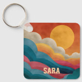Porte-clés abstrait de coucher de soleil rétro de (Recto)
