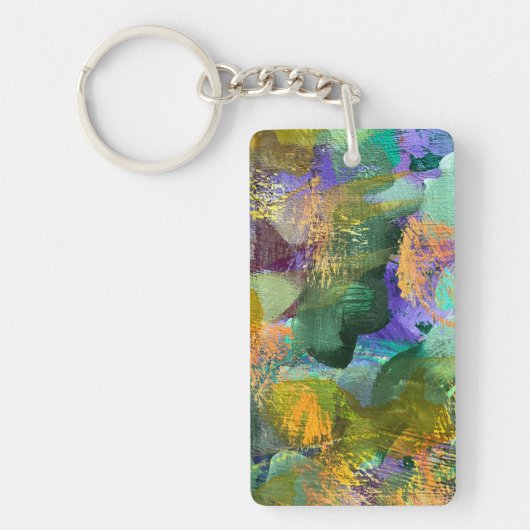 Porte-clés Abstrait floral vert et violet (Devant)