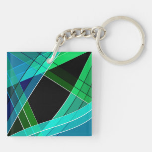 Porte-clés Abstrait, géométrique, vert, bleu, noir