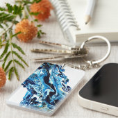 Porte-clés Abstrait Gold Navy Blue White Grey Fluid Art (Devant droit)