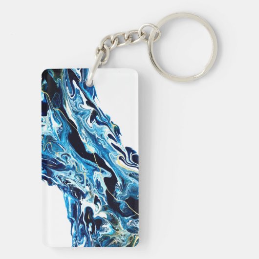 Porte-clés Abstrait Gold Navy Blue White Grey Fluid Art (Dos)