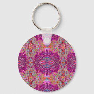 Porte-clés Abstrait Magenta Pink, Bleu et Rouge Motif Super