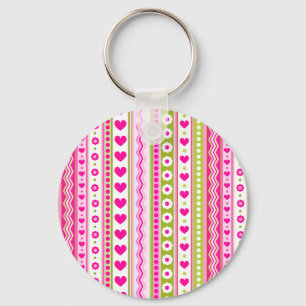Porte-clés Abstrait motif vert rose + points fleurs coeurs