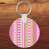 Porte-clés Abstrait motif vert rose + points fleurs coeurs (Recto)
