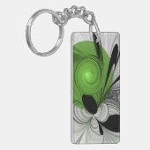 Porte-clés Abstrait noir et blanc avec art fractal vert (Devant gauche)