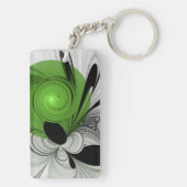 Porte-clés Abstrait noir et blanc avec art fractal vert (Dos)