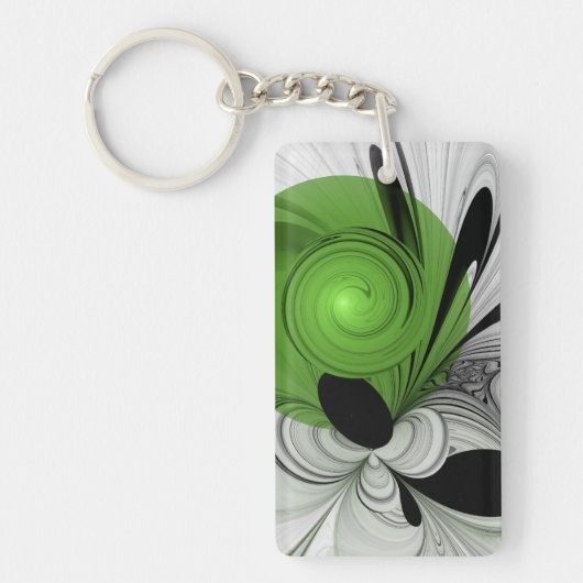Porte-clés Abstrait noir et blanc avec art fractal vert (Devant)