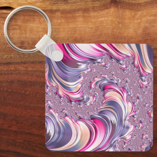 Porte-clés Abstrait rose pourpre spirale fractale (Recto)