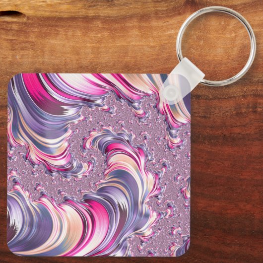 Porte-clés Abstrait rose pourpre spirale fractale (Verso)
