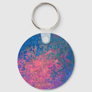 Porte-clés Abstrait, rose, violet et bleu, encre d'alcool
