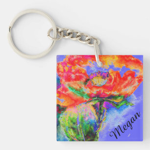 Porte-clés Abstrait rouge floral aquarelle peinture pavot rou