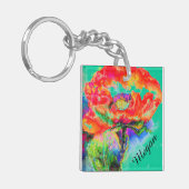 Porte-clés Abstrait rouge floral aquarelle peinture pavot rou (Devant gauche)