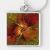 Porte-clés Abstrait Rouge Orange Brown Vert Fractal Art Flowe (Devant)