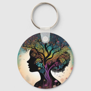 Porte-clés Abstraite Dame Mère Nature Arbres Et Fleurs,
