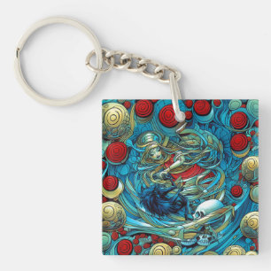 Porte-clés Abstraite Prêtre Rose Witchy Colorful AI Art