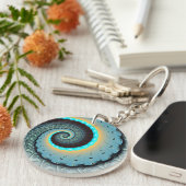 Porte-clés Abstraite spirale d'art fractal bleu turquoise ora (Devant droit)
