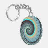 Porte-clés Abstraite spirale d'art fractal bleu turquoise ora (Devant gauche)