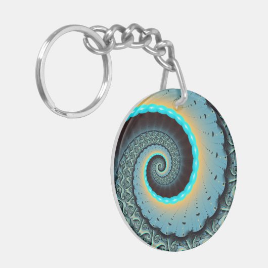 Porte-clés Abstraite spirale d'art fractal bleu turquoise ora (Devant gauche)