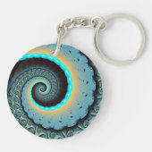 Porte-clés Abstraite spirale d'art fractal bleu turquoise ora (Dos)