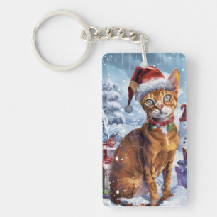 Porte-clés Abyssinian Chat Winter Wonderland Noël Joie