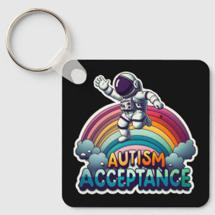Porte-clés Acceptation de l'autisme Astronaut arc-en-ciel