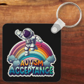 Porte-clés Acceptation de l'autisme Astronaut arc-en-ciel (Verso)