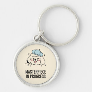 Porte-clés Accessoire Chiot Caniche Fluffy Argent Joues Roses