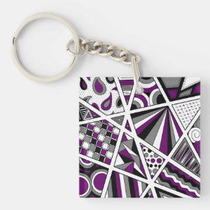 Porte-clés Ace Asexuel Pride Zen Doodle moderne Abstrait Purp