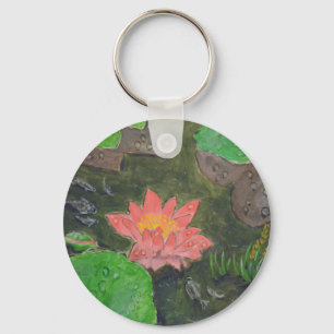 Porte-clés Acrylique sur toile, fleur de nénuphar rose