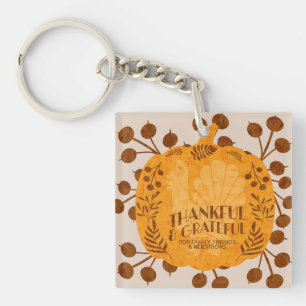 Porte-clés Action de grâce Merci dinde Citrouille Verdure