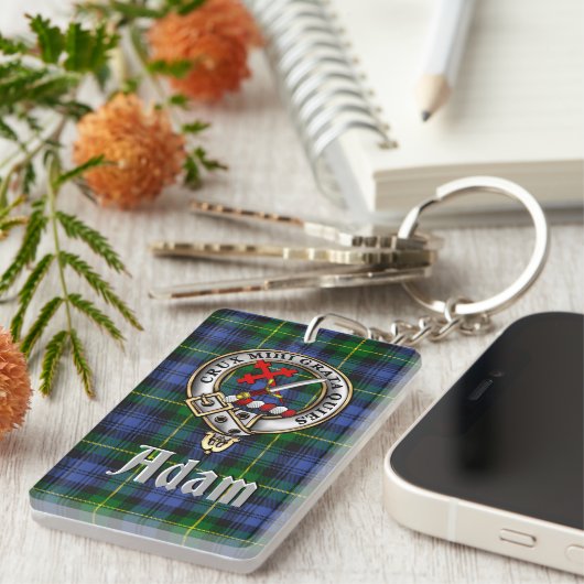 Porte-clés Adam Clan Badge/Tartan Rectangle (Devant droit)