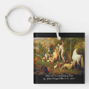 Porte-clés Adam et Ève dans le jardin