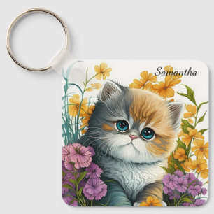 Porte-clés Adorable Aquarelle Exotique Chatte courte