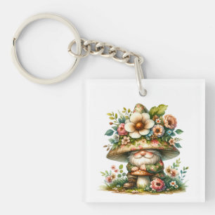 Porte-clés Adorable Aquarelle Jardin Gnome